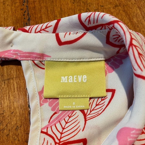 MAEVE Pink Flirty Fun Top with Birds and Leaves, Cute Neck Tie -- Anthropologie - Picture 2 of 3